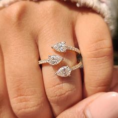OctaPearl Pear Three Stone Open Gap Lab Grown Diamond Bypass Pave Ring - alternate view