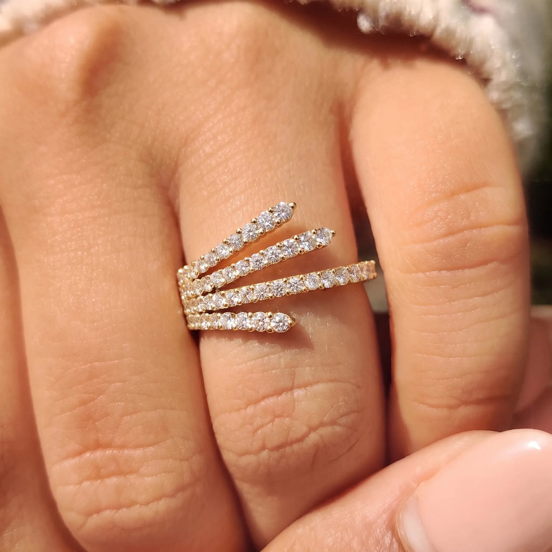 OctaPearl Multi Row Round Lab Grown Diamond Open Gap Pave Bypass Ring