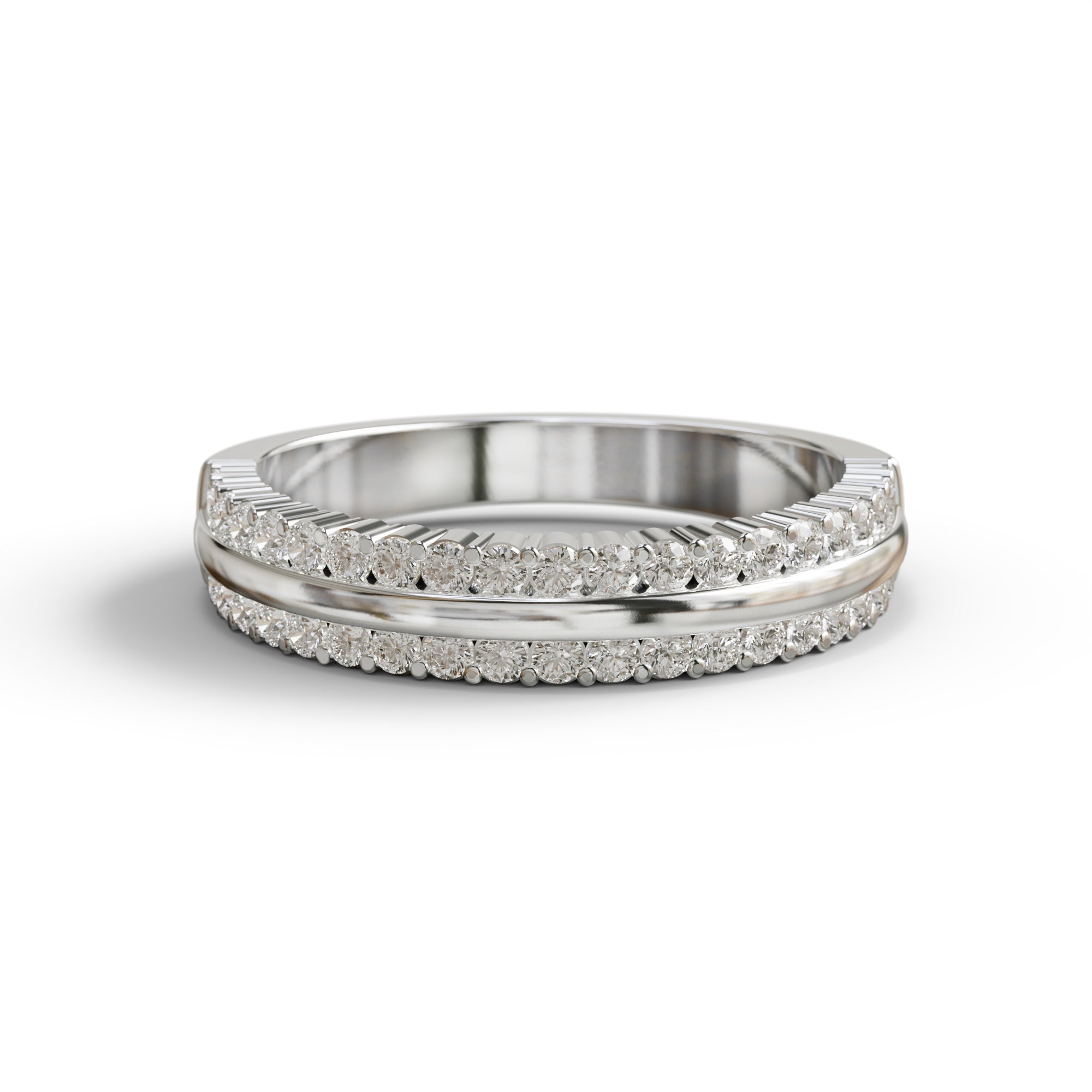 Moissanite Double Row Half Eternity Band in 14K Gold