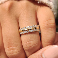OctaPearl Round Cut Lab Grown Diamond Three Row Half Eternity Wedding Band - alternate view