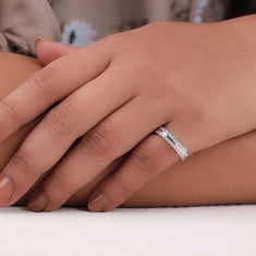 Moissanite Double Row Half Eternity Band in 14K Gold - alternate view