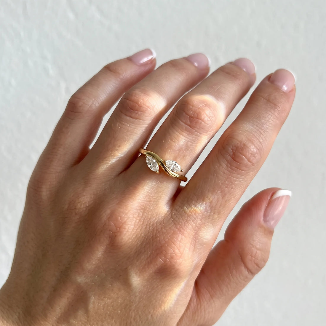 OctaPearl Marquise Leaf Inspire Lab Grown Diamond Two Stone Engagement Ring