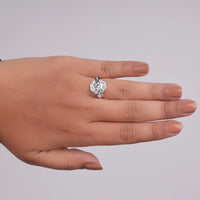 Hand wearing a diamond ring on a plain background, Unique Nature-Inspired Engagement Ring, Marquise Leaf CZ Ring, Antique Floral Wedding Ring