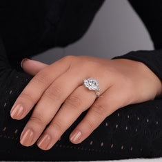 Round & Marquise Moissanite Bezel Set Vintage Style Floral Engagement Ring - alternate view