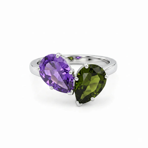 Elegant Two-Stone Pear Cut CZ Diamond Statement Ring