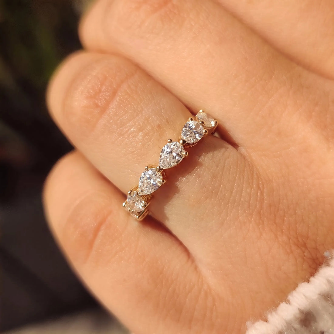 OctaPearl Pear Cut Lab Grown Diamond Minimalist Full Eternity Wedding Band