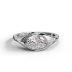 Diamond ring on a white background, Contemporary Flush Setting Oval Moissanite Engagement Ring for Women
