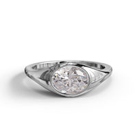 Diamond ring on a white background, Contemporary Flush Setting Oval Moissanite Engagement Ring for Women