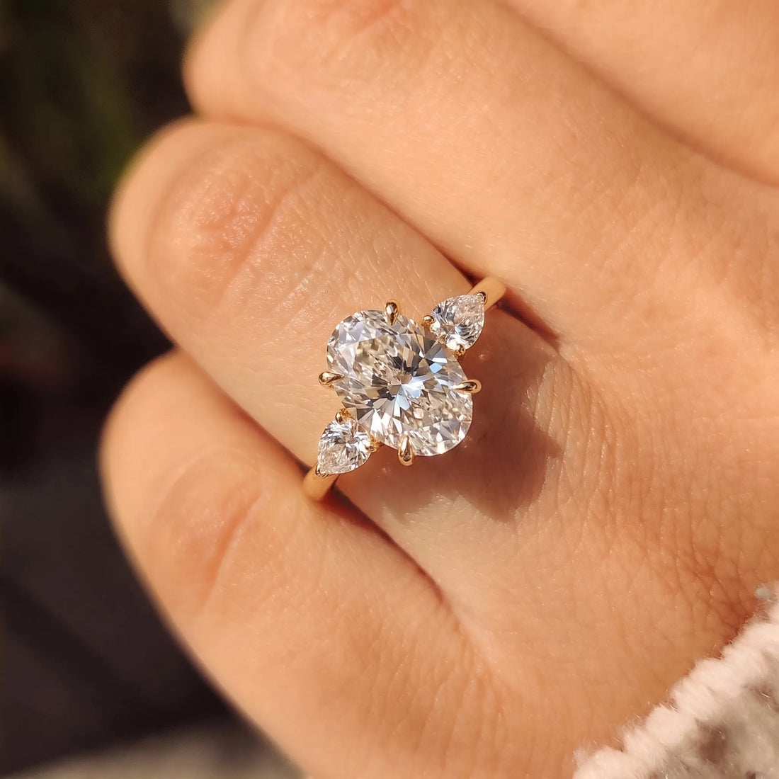 OctaPearl 2.5 ct Oval Cut Lab Grown Diamond Three Stone Engagement Ring