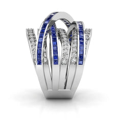 Iced Out Blue Multi Band Designer Statement Ring - alternate view