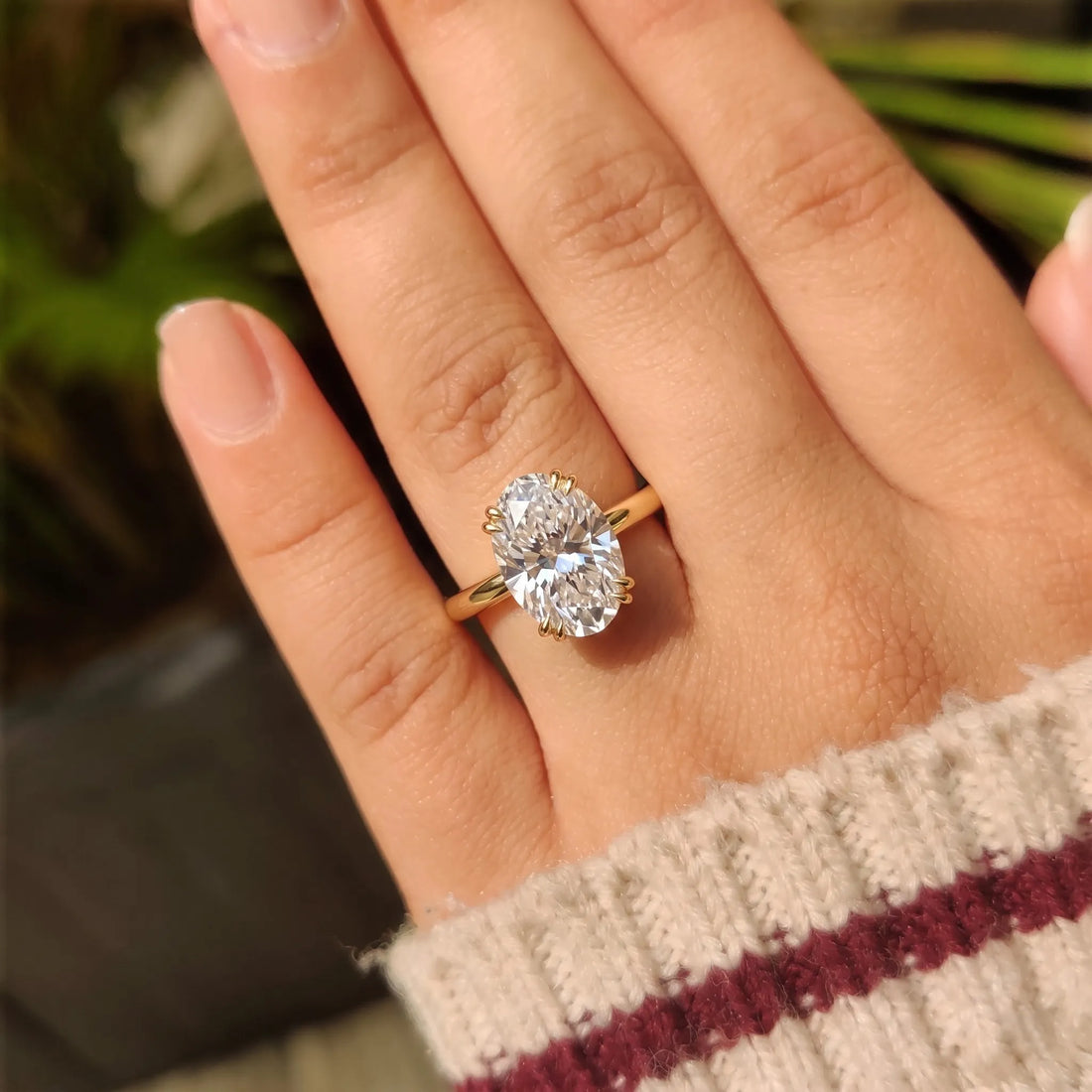 OctaPearl 3 ct Oval Cut Hidden Halo Lab Grown Diamond Engagement Ring