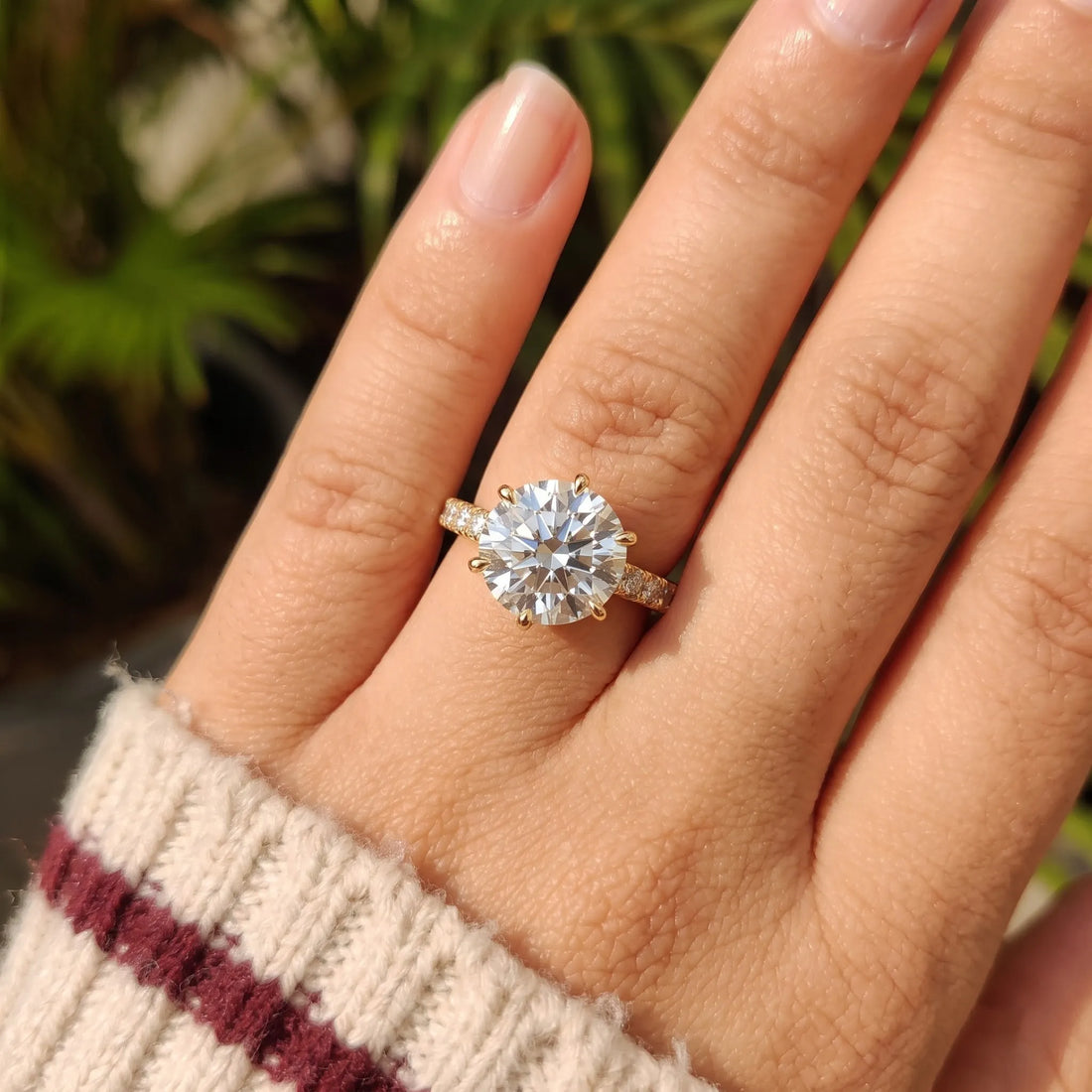 OctaPearl 3 ct Round Cut Lab Grown Diamond Pavé Engagement Ring