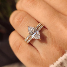 OctaPearl 2 ct Marquise Cut Lab Grown Diamond Pave Wedding Bridal Ring Set - alternate view