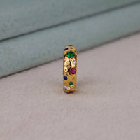 Gold ring with colorful gemstones on a neutral background, Rainbow CZ Star Band – Celestial Style Flush Setting Round Gemstone Ring