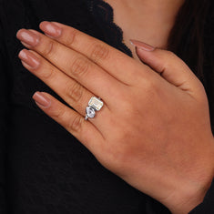 Light Yellow Emerald Cut and White Pear Moissanite Toi Et Moi Engagement Ring - alternate view