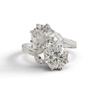 Toi Et Moi Vintage Style Leaf Motif Bypass Round Moissanite Ring