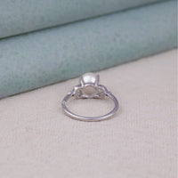 Silver ring with a heart-shaped design on a light beige surface, Pearl Engagement Ring, Moissanite Promise Ring, Handmade Leaf Design Ring