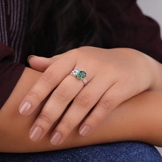 Green Oval, Aquamarine Baguette And White & Pink Round CZ Five Stone Ring - alternate view