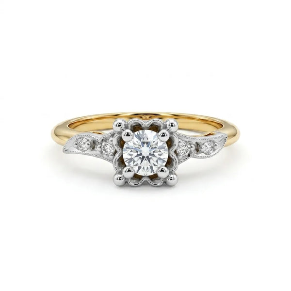 Vintage Floral Moissanite Diamond Engagement Ring