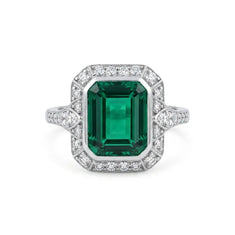 Emerald Cut Green CZ Halo Statement Ring