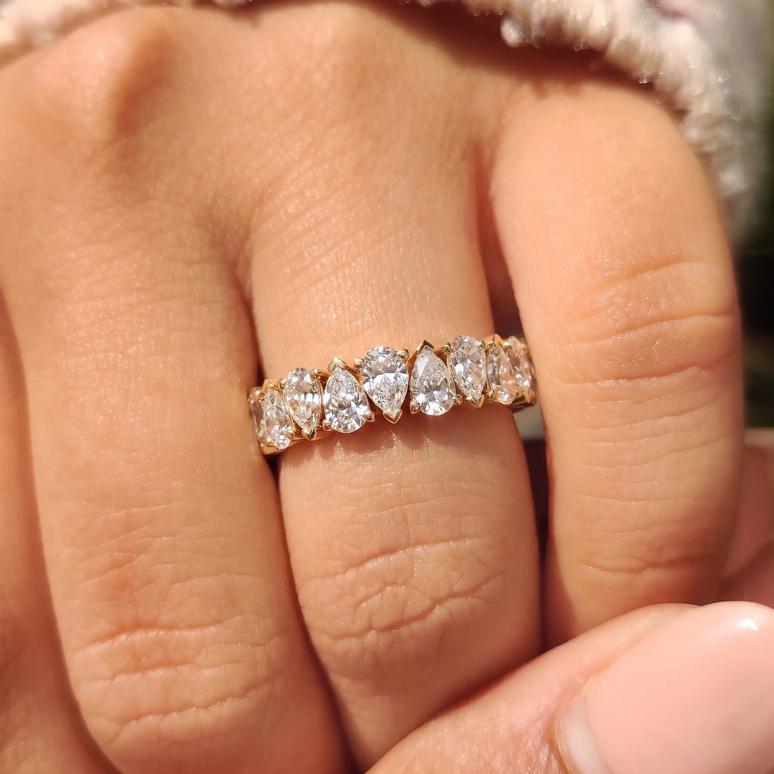 OctaPearl Pear Cut Lab Grown Diamond Half Eternity Wedding Band