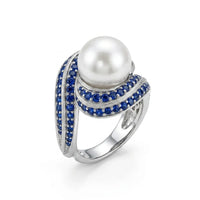 Pearl & Blue CZ Designer Statement Cocktail Ring