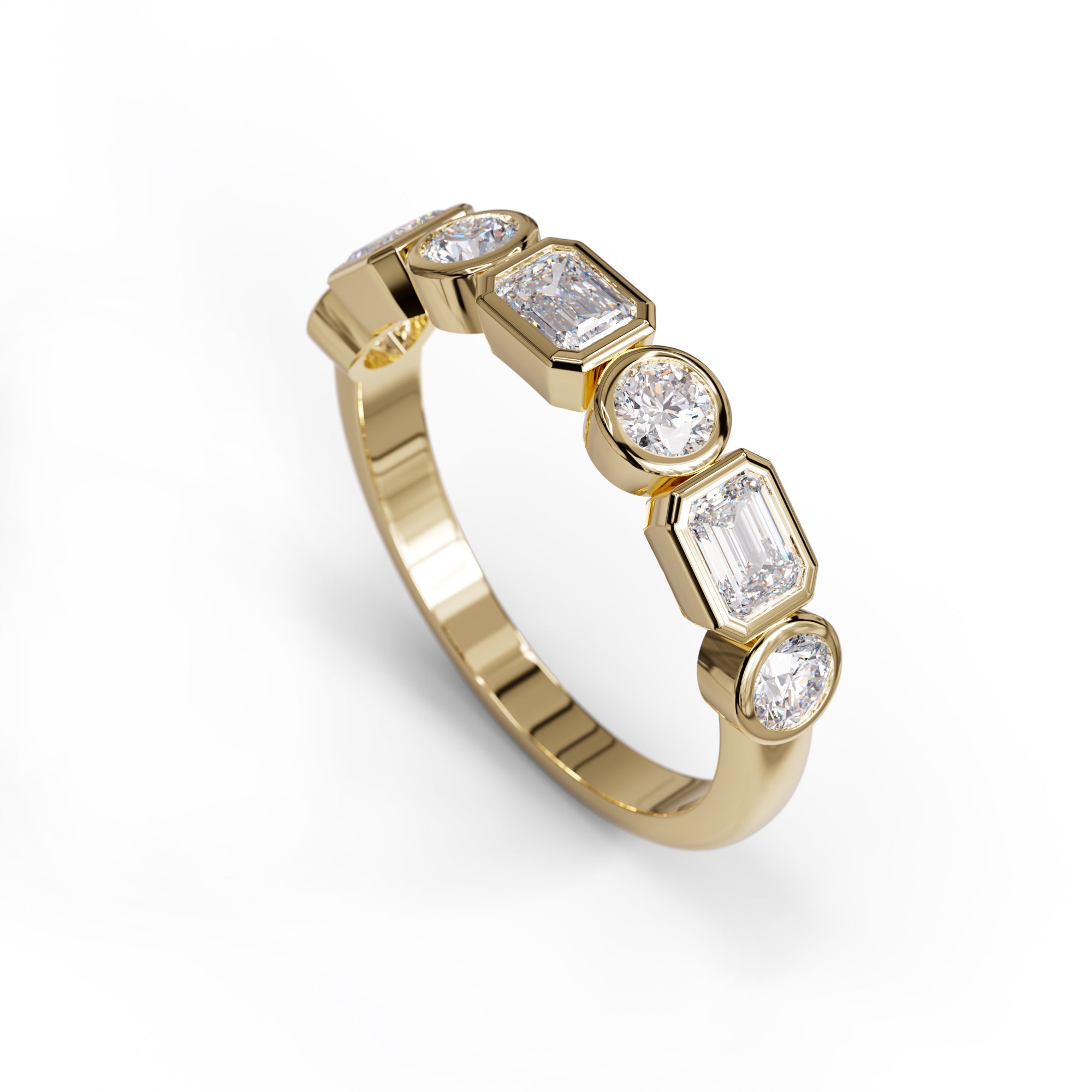 Seven Stone Moissanite Eternity Band – Emerald & Round Cut