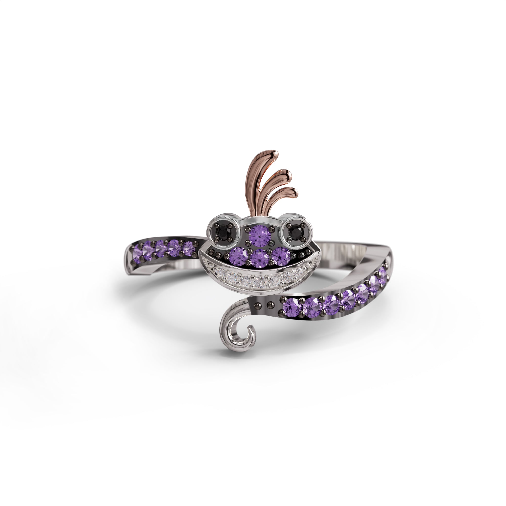 Monster Randall Boggs inspired Ring With Amethyst & Black Onyx CZ Round Stone