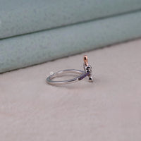 Silver ring with small purple stones on a light gray surface, Amethyst & Black Onyx CZ Stone Ring – Monster Inspired Fantasy Jewelry Gift