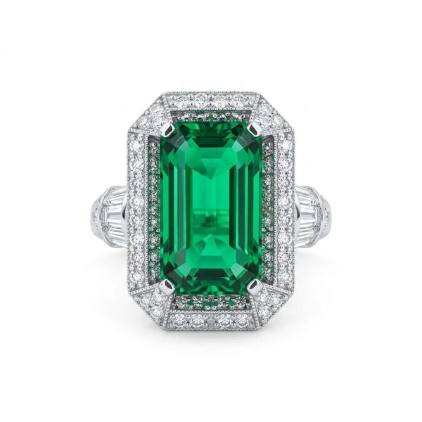 Emerald Cut Green CZ Cocktail Statement Ring