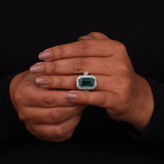 Emerald Cut Green CZ Cocktail Statement Ring - alternate view
