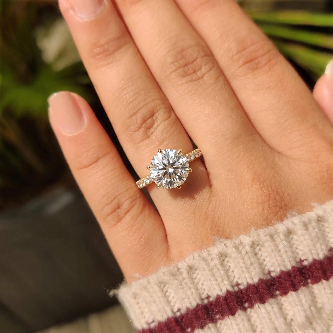 OctaPearl 4 ct Round Hidden Halo Lab Grown Diamond Pavé Engagement Ring