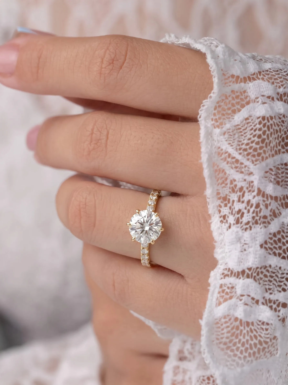 OctaPearl 6.5 ct Round Hidden Halo Lab Grown Diamond Pavé Engagement Ring