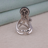Silver ring with intricate design on a light background, Black & White CZ Octopus Ring, Ocean Inspired Animal Statement Jewelry, Nautical Theme Tentacle Fashion Ring