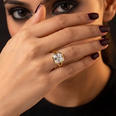 OctaPearl 1 ct Bezel Set Asscher Lab Grown Diamond Split Shank Solitaire Engagement Ring - alternate view