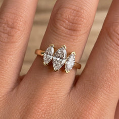 OctaPearl 1 ct Marquise Cut Lab Grown Diamond Three Stone Engagement Ring - alternate view
