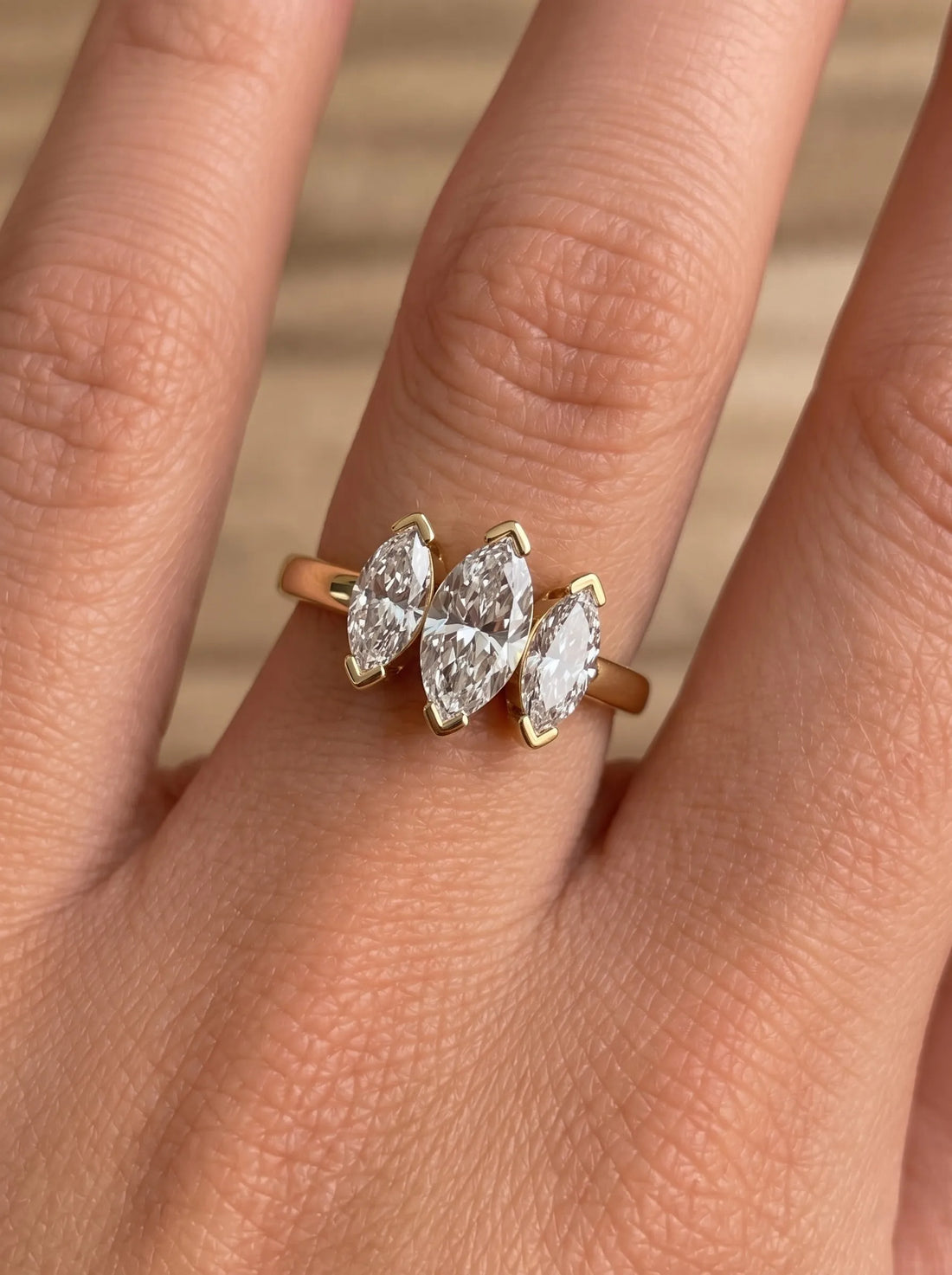 OctaPearl 1 ct Marquise Cut Lab Grown Diamond Three Stone Engagement Ring