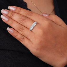 Seven Stone Halo Engagement Ring – Round Moissanite Silver Band