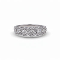 Seven Stone Halo Engagement Ring – Round Moissanite Silver Band