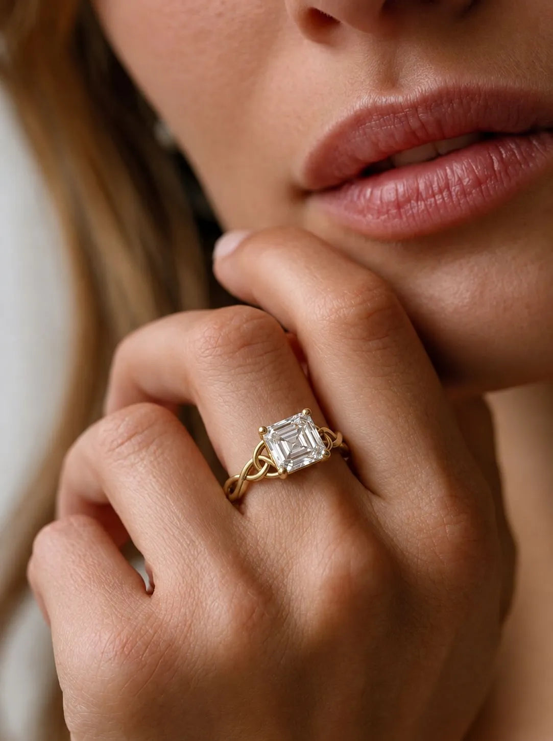 OctaPearl 1 ct Asscher Cut Lab Grown Diamond Celtic Knot Solitaire Engagement Ring