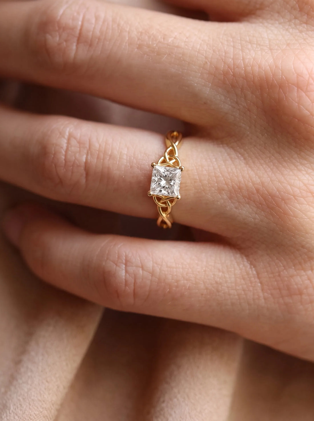 OctaPearl 1 ct Princess Cut Lab Grown Diamond Celtic Knot Solitaire Engagement Ring