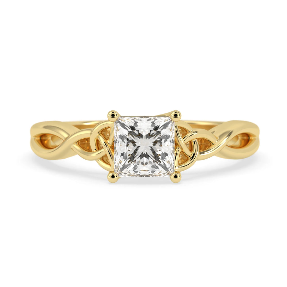 OctaPearl 1 ct Princess Cut Lab Grown Diamond Celtic Knot Solitaire Engagement Ring - Yellow Gold