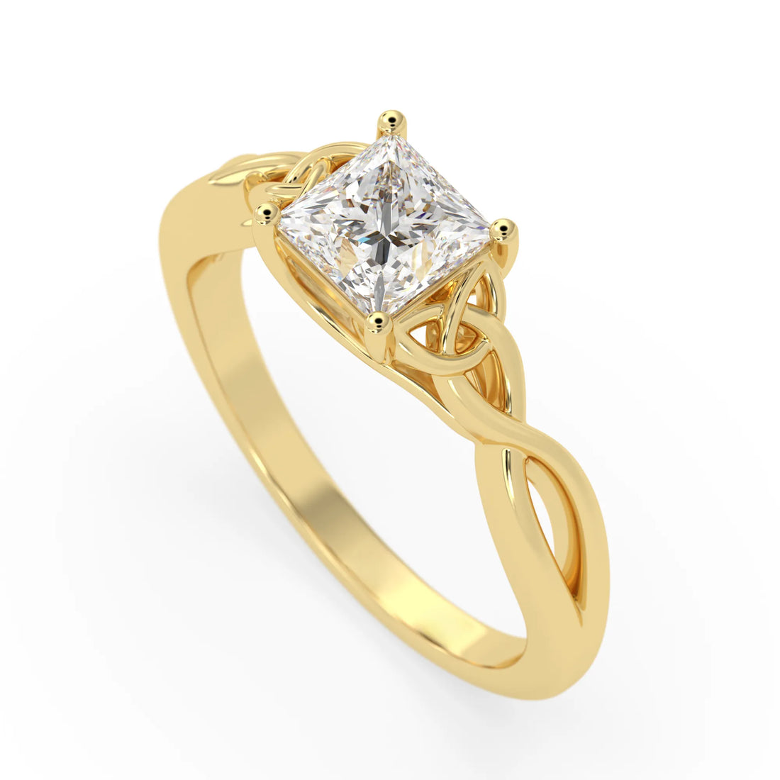 OctaPearl 1 ct Princess Cut Lab Grown Diamond Celtic Knot Solitaire Engagement Ring - Yellow Gold