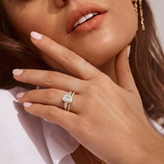 OctaPearl 1.5 ct Radiant Three Stone Lab Grown Diamond Pavé Wedding Bridal Ring Set - alternate view