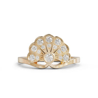 Gold ring with diamond accents on a white background, Silver ring with diamond accents on a white background, Round Moissanite Milgrain Antique Edwardian Fan Inspire Ring, Edwardian Style Moissanite Engagement Ring