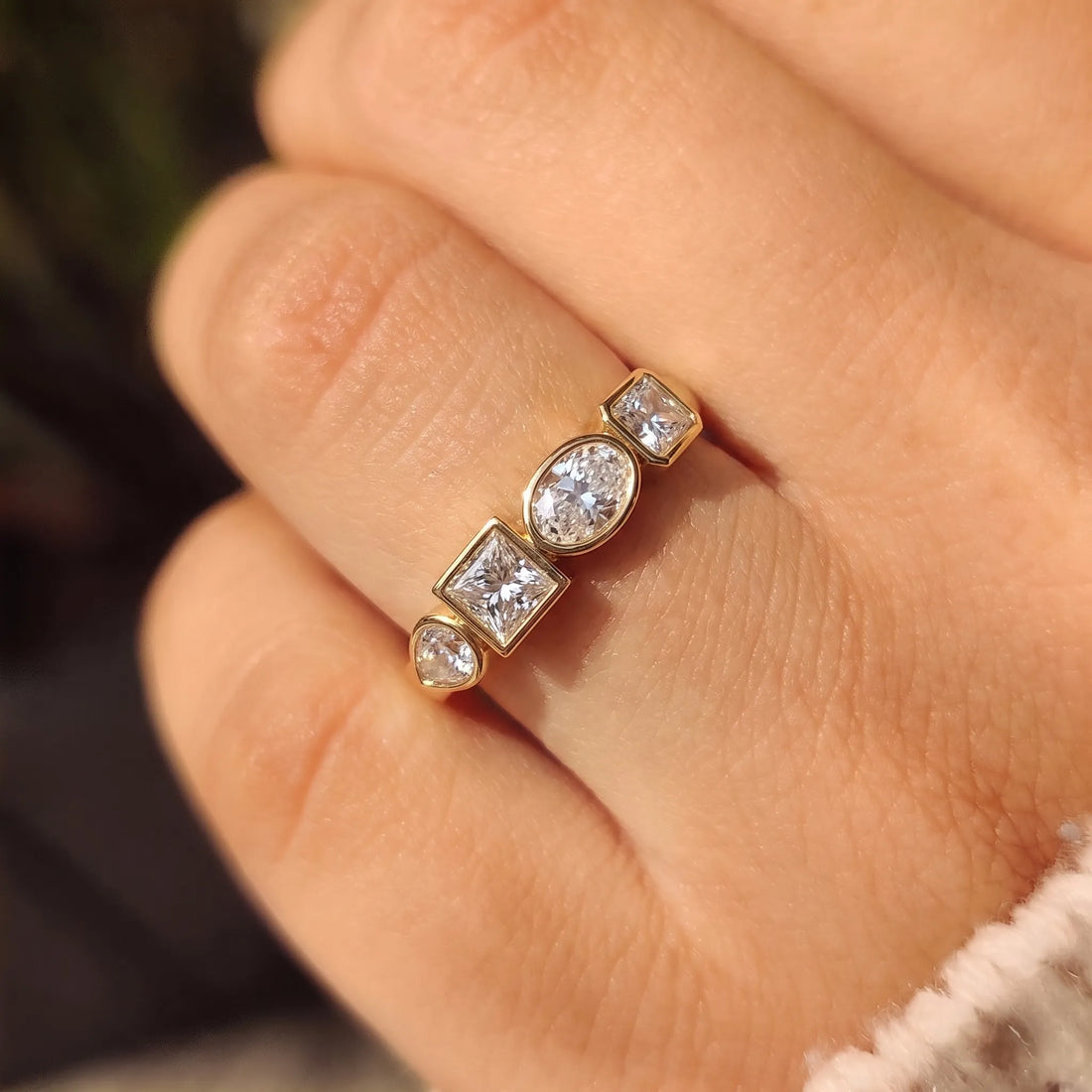 OctaPearl Multi Shape Bezel Set Lab Grown Diamond Engagement Ring