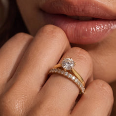 OctaPearl 1 ct Round Cut Lab Grown Diamond Pave Wedding Bridal Ring Set - alternate view