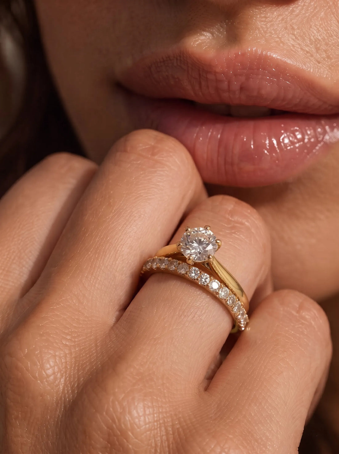 OctaPearl 1 ct Round Cut Lab Grown Diamond Pave Wedding Bridal Ring Set