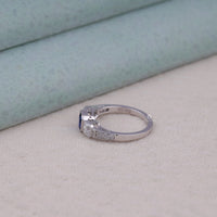 Silver ring with gemstones on a light background, Art Deco Sapphire Ring, Sapphire and CZ Ring for Her