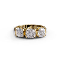 Half Bezel Set Cushion Cut Moissanite Three Stone Engagement Ring